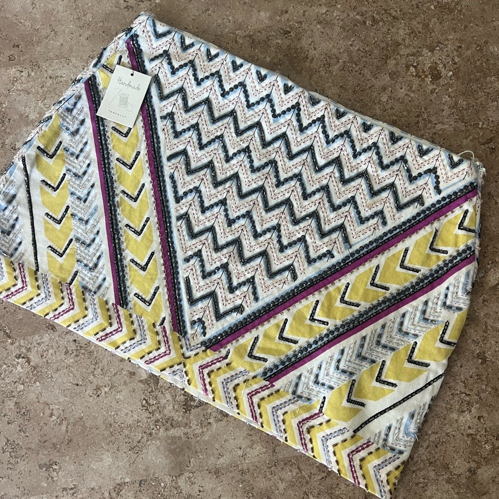 NWT RARE Zara Beaded Aztec Handmade Skirt with Yellow and Purple Accents Size ML - Picture 2 of 12
